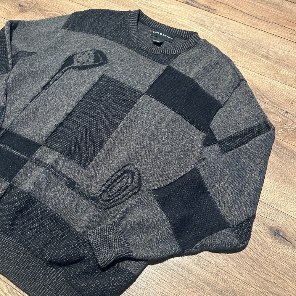 Vintage‎ Croft & Barrow Gray Black Golf Patchwork Sweater Mens Medium USA Made